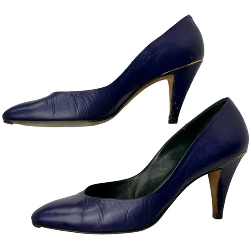 Gucci Viola Purple Leather Pointed Toe Heels Sz 38 Designer Made in Italy w/ Box
